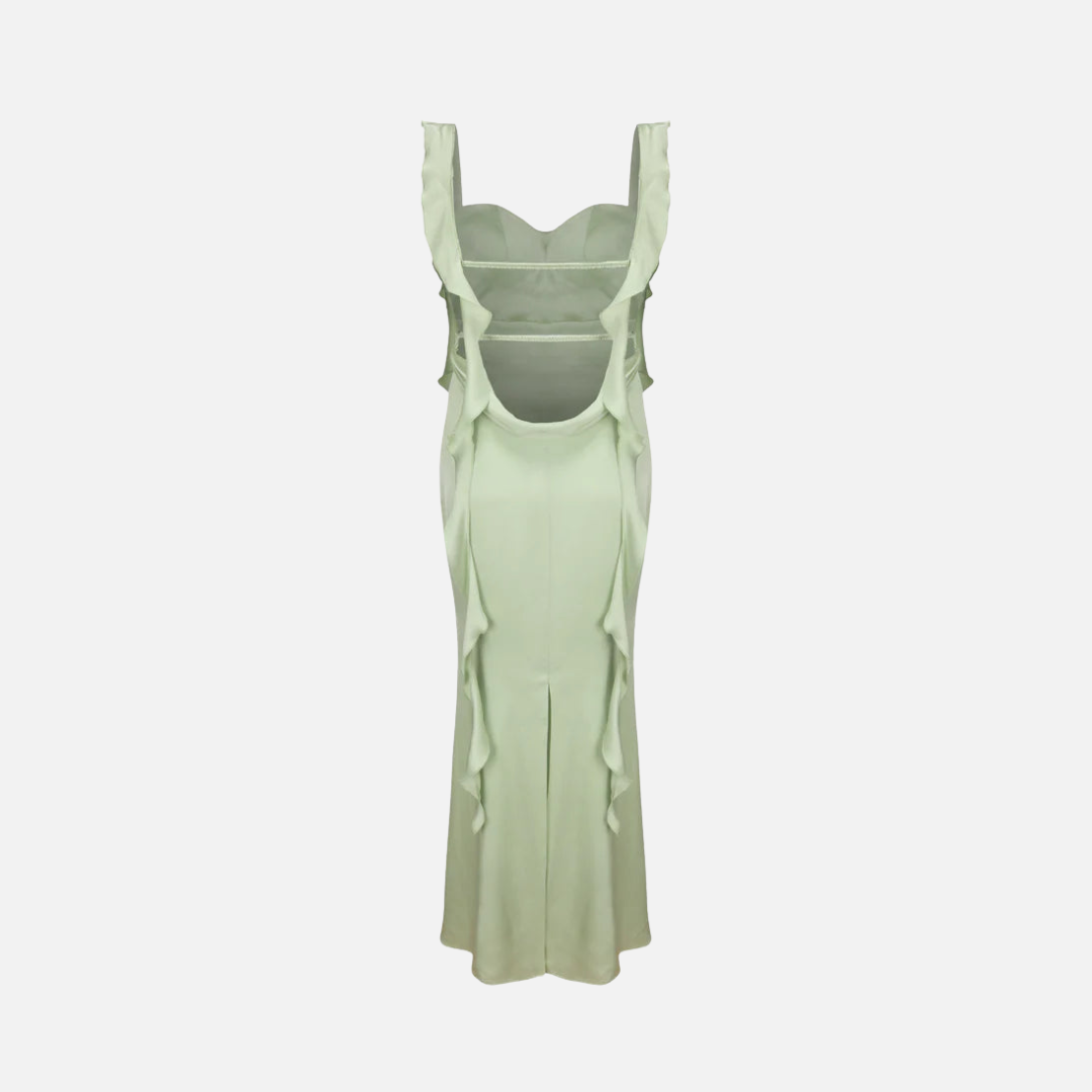 Vestido Longo Verde Menta de Festa com Alças em Amarração e Decote Coração Feminino – Verneuil VIEUX OFICIAL