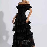Vestido Longo com Babados e Renda Vazado – Roisille - VIEUX OFICIAL