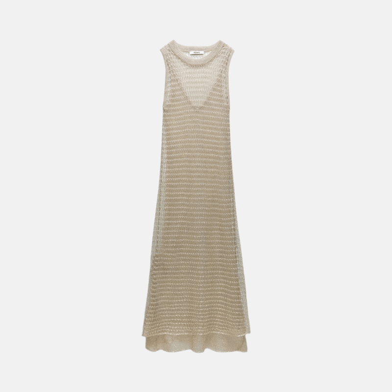 Vestido longo de crochê brilhante transparente com efeito metalizado nude Amber VIEUX OFICIAL