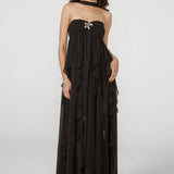 Vestido Longo de Festa Tomara que Caia com Camadas de Babados em Chiffon – Céleste VIEUX OFICIAL