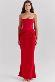 Vestido Longo de Festa Tomara que Caia com Corselet e Drapeado – Nyx VIEUX OFICIAL