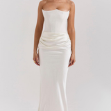 Vestido Longo de Festa Tomara que Caia com Corselet e Drapeado – Nyx VIEUX OFICIAL