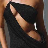 Vestido Longo de Festa com Recorte Assimétrico e Alças Finas – Nymphe