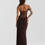 Vestido Longo de Festa com Renda Transparente e Alça Caída – Sloane VIEUX OFICIAL