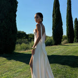 Vestido Longo de Festa em Cetim com Fenda Lateral e Decote Drapeado Feminino – VIENE