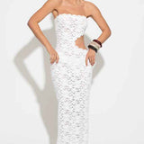 Vestido Longo de Festa em Renda com Recorte Assimétrico – Ophélia