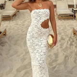 Vestido Longo de Festa em Renda com Recorte Assimétrico – Ophélia