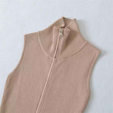 Vestido Longo de Malha Canelada Justo com Zíper Frontal Ajustável – Sprout VIEUX OFICIAL