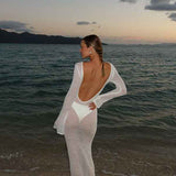 Vestido Longo de Manga Longa em Trama Translúcida – Abysse