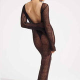 Vestido Longo de Manga Longa em Trama Translúcida – Abysse