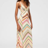 Vestido Longo de Tricô Chevron Colorido Costas Nuas – Positano VIEUX OFICIAL