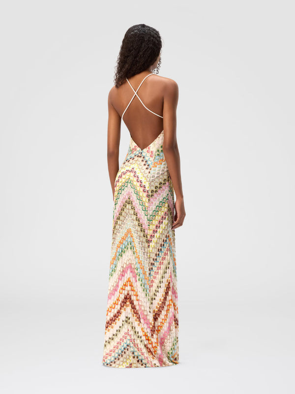 Vestido Longo de Tricô Chevron Colorido Costas Nuas – Positano VIEUX OFICIAL