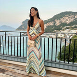 Vestido Longo de Tricô Chevron Colorido Costas Nuas – Positano VIEUX OFICIAL