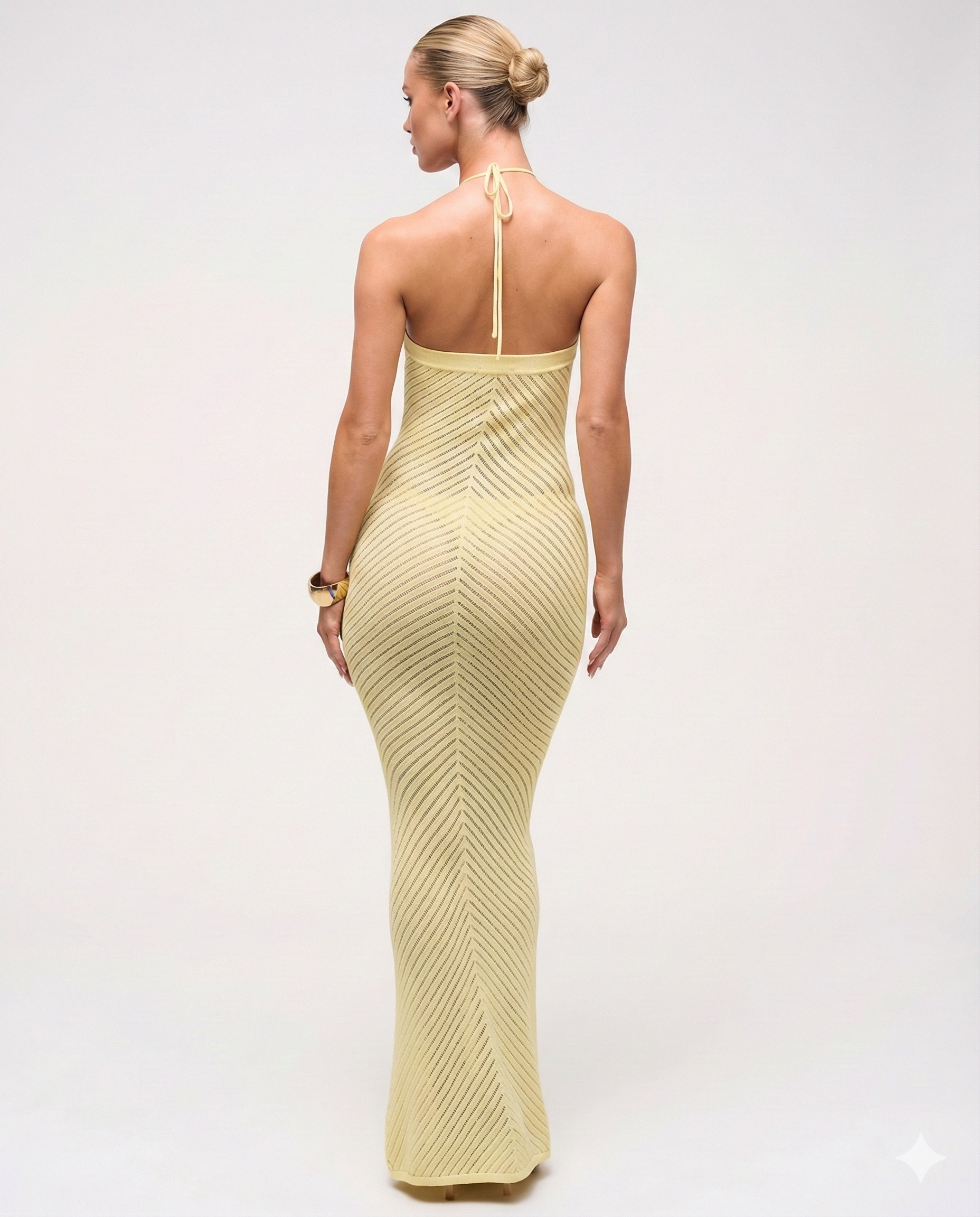 Vestido longo de tricô chevron justo ao corpo Soleil VIEUX OFICIAL