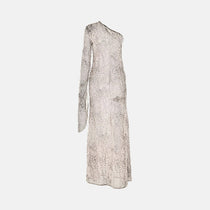 Vestido Longo de Um Ombro Só em Tule com Estampa Animal Print – Léone