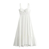 Vestido Midi Branco com Busto Drapeado e Alças de Amarrar – Santorini VIEUX OFICIAL