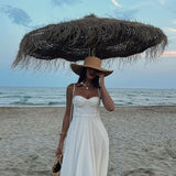 Vestido Midi Branco com Busto Drapeado e Alças de Amarrar – Santorini VIEUX OFICIAL