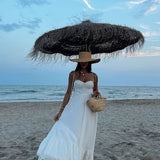 Vestido Midi Branco com Busto Drapeado e Alças de Amarrar – Santorini VIEUX OFICIAL