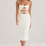 Vestido Midi Branco com Recortes Sensuais e Alças Finas – La Voix - VIEUX OFICIAL