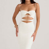 Vestido Midi Branco com Recortes Sensuais e Alças Finas – La Voix - VIEUX OFICIAL