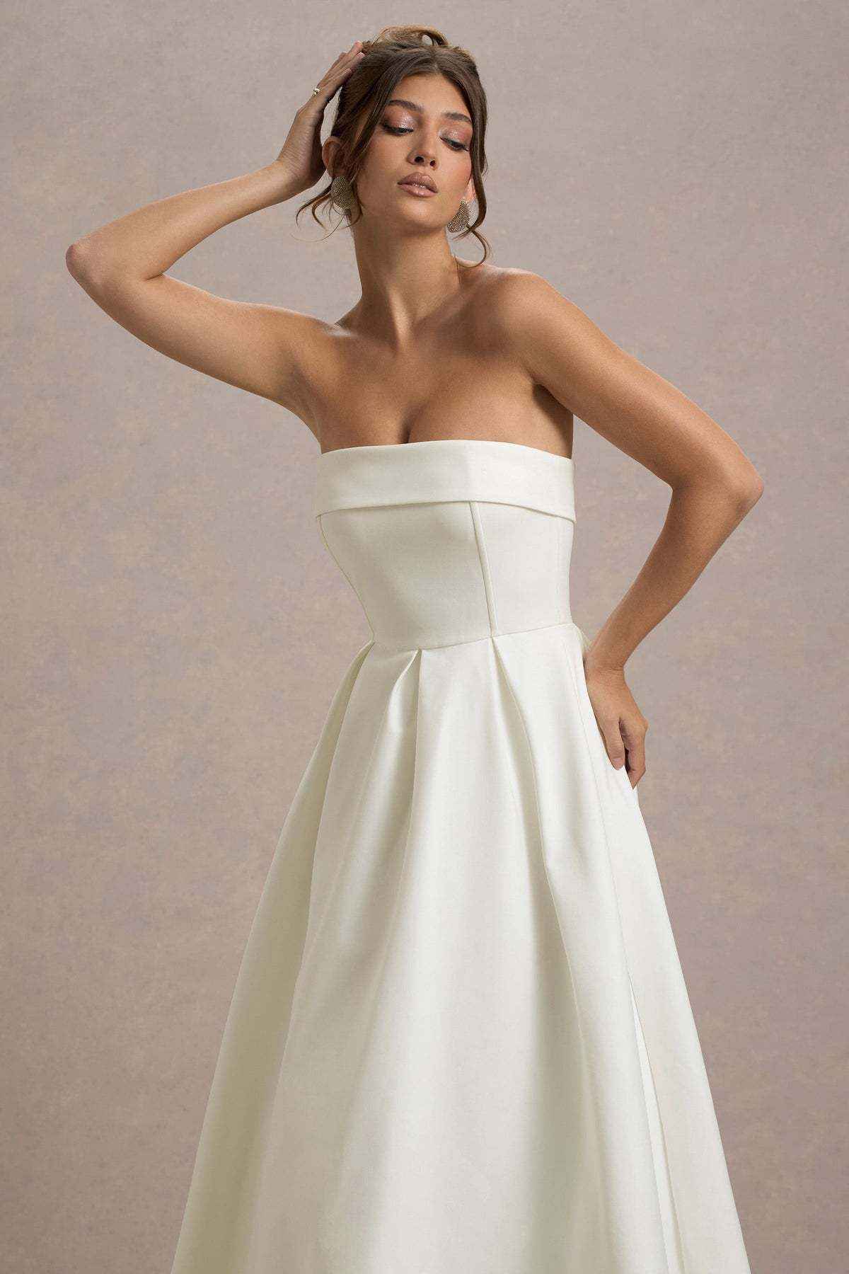 Vestido midi de festa branco tomara que caia Aurélie VIEUX OFICIAL