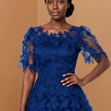 Vestido Midi de Festa em Renda Guipir Floral Evasê – Vivienne