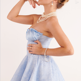 Vestido Mini Tomara que Caia com Saia Godê e Detalhe de Laise – Maï VIEUX OFICIAL