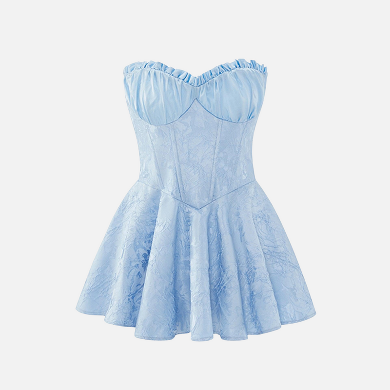 Vestido mini tomara que caia com saia godê e detalhe de laise branco Poison VIEUX OFICIAL