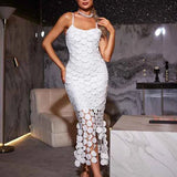 Vestido de Festa Midi de Malha com Aplicação de Paetês Vazados – Papin - VIEUX OFICIAL