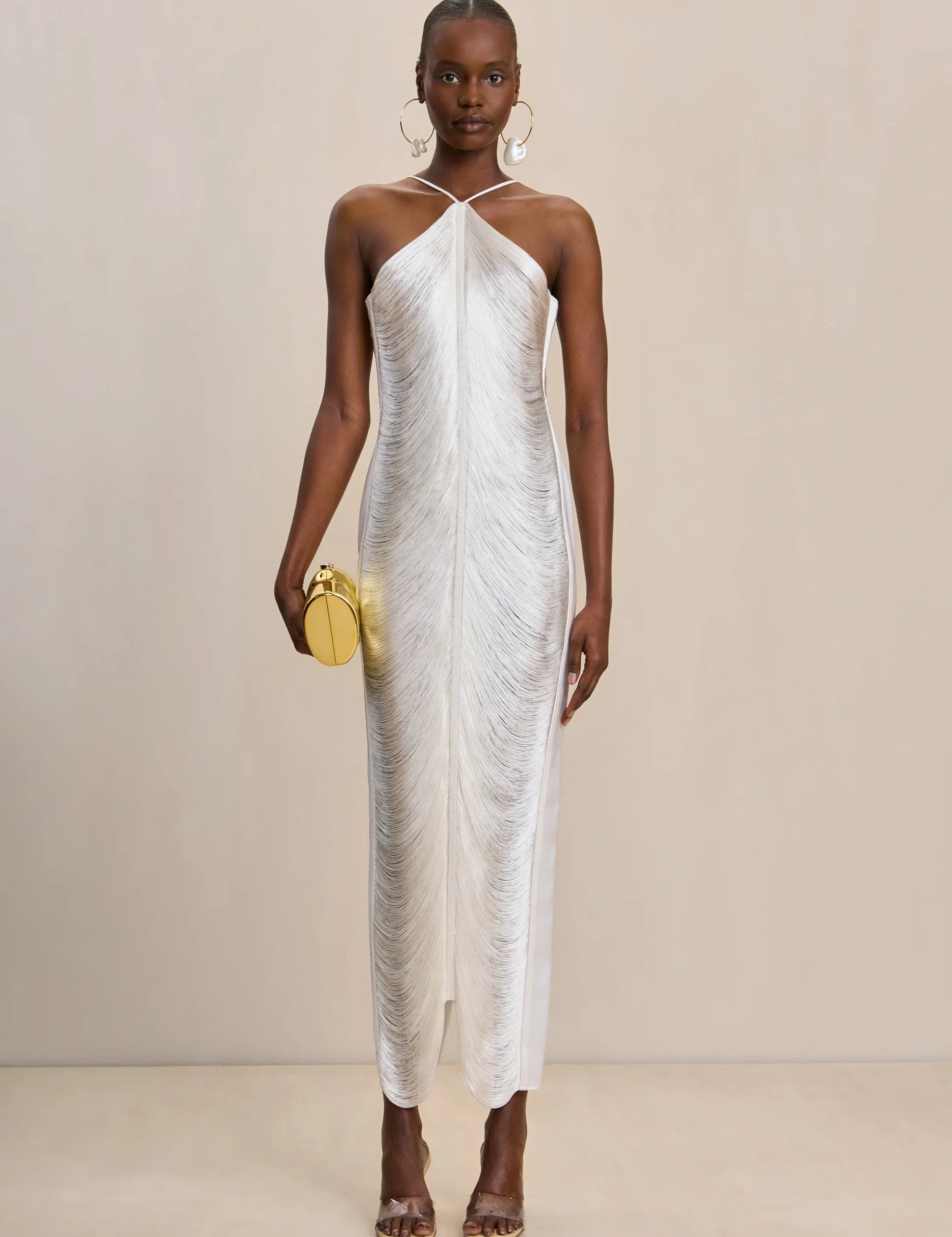 Vestido Perrot longo branco em franjas VIEUX OFICIAL