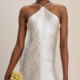 Vestido Perrot longo branco em franjas VIEUX OFICIAL