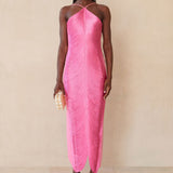 Vestido Perrot longo rosa em franjas VIEUX OFICIAL