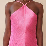 Vestido Perrot longo rosa em franjas VIEUX OFICIAL