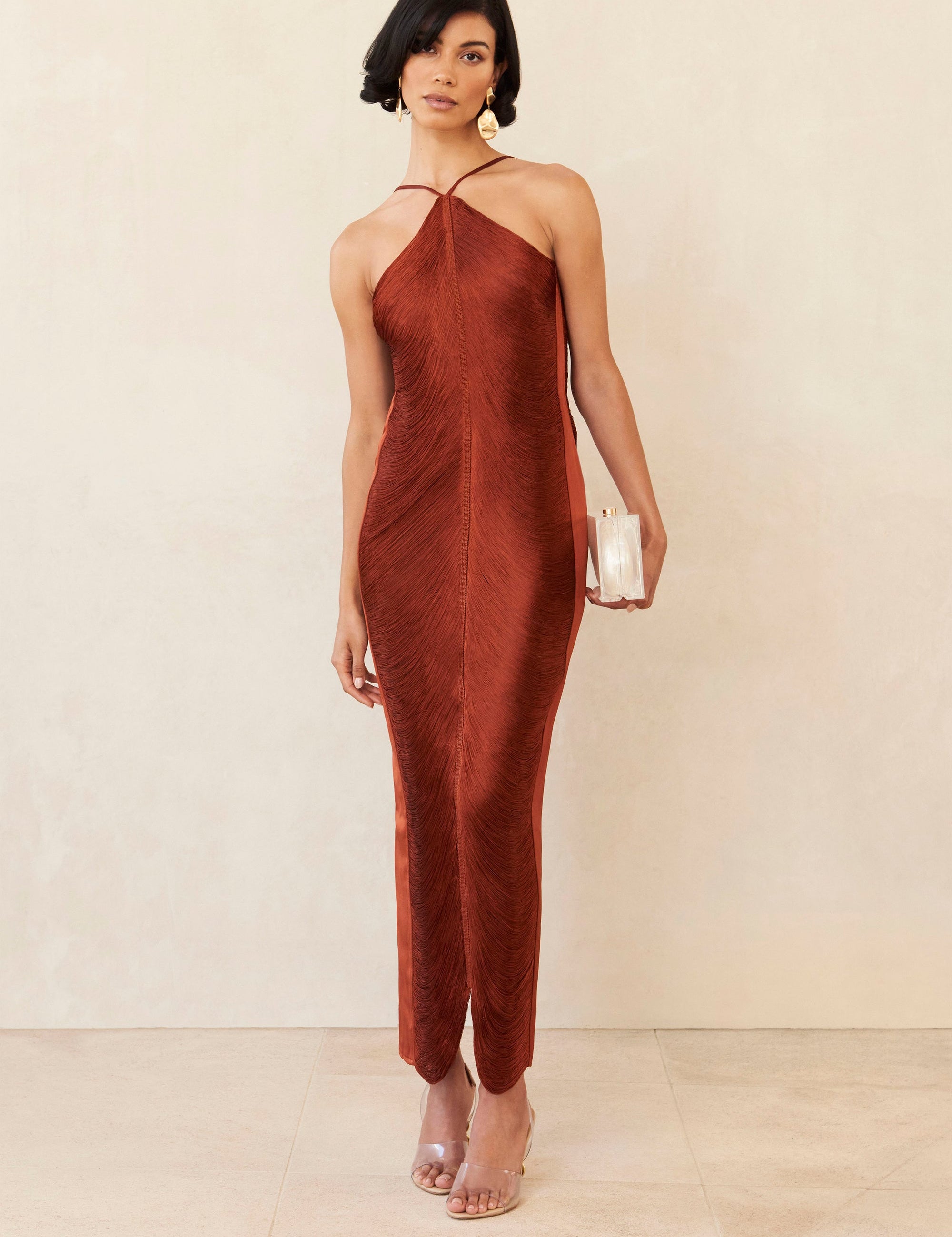 Vestido Perrot longo vermelho em franjas VIEUX OFICIAL
