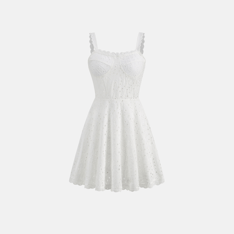 Vestido curto branco de laise com recortes Plage Saint Maarten VIEUX OFICIAL