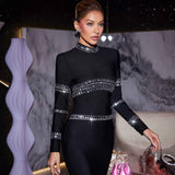 Vestido Curto de Festa Preto com Pedrarias Brilhantes e Manga Longa – Sardou - VIEUX OFICIAL