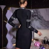 Vestido Curto de Festa Preto com Pedrarias Brilhantes e Manga Longa – Sardou - VIEUX OFICIAL