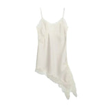 Vestido Slip Dress Curto de Seda com Renda Assimétrica – Amelie VIEUX OFICIAL