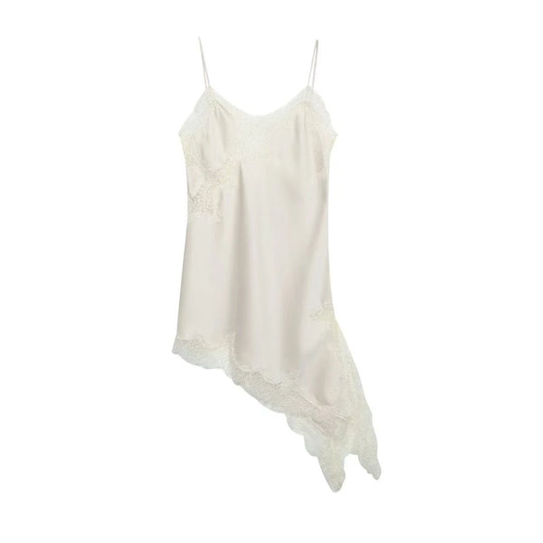 Vestido Slip Dress Curto de Seda com Renda Assimétrica – Amelie VIEUX OFICIAL