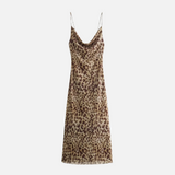 Vestido Slip Dress de Alça Fina com Estampa Animal Print em Cetim Acetinado – Souchon - VIEUX OFICIAL