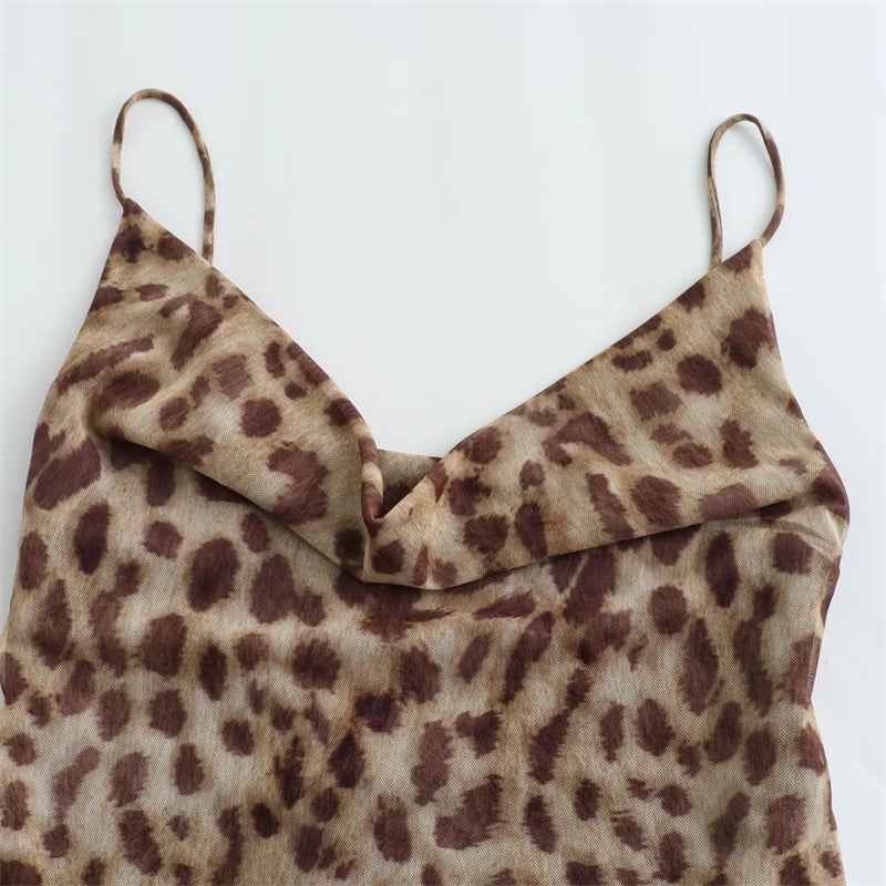 Vestido Slip Dress de Alça Fina com Estampa Animal Print em Cetim Acetinado – Souchon - VIEUX OFICIAL