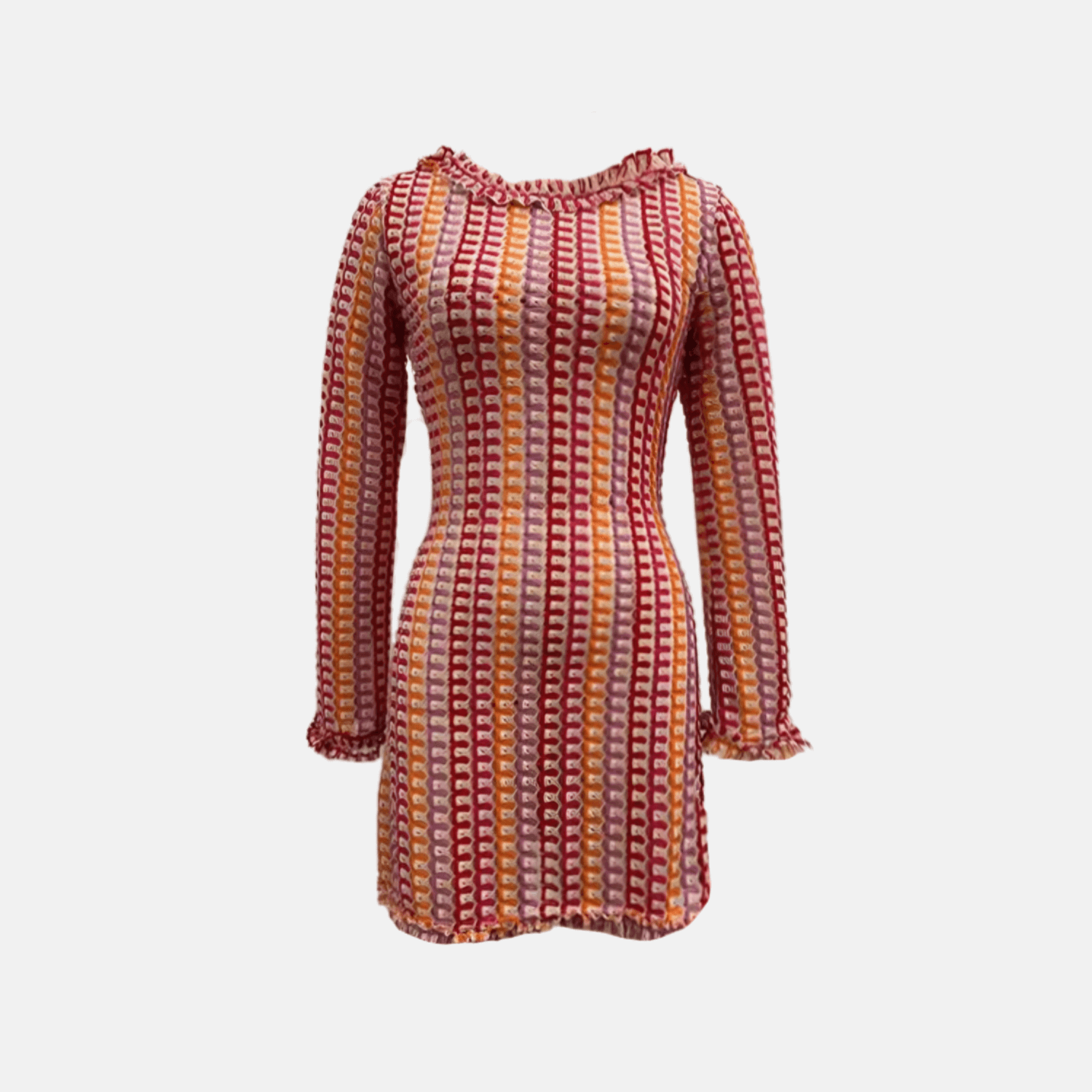 Vestido Curto de Tricô Estampado com Manga Sino e Decote Canoa – Camus - VIEUX OFICIAL