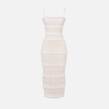 Vestido Longo Off White de Lastex com Babados e Brilho – Versailles - VIEUX OFICIAL