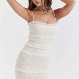 Vestido Longo Off White de Lastex com Babados e Brilho – Versailles - VIEUX OFICIAL