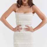 Vestido Longo Off White de Lastex com Babados e Brilho – Versailles - VIEUX OFICIAL