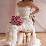 Vestido Longo Off White de Lastex com Babados e Brilho – Versailles - VIEUX OFICIAL