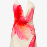 Vestido de Festa Curto Assimétrico com Estampa Maxi Floral e Decote Degagê – Corail VIEUX OFICIAL