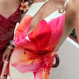 Vestido de Festa Curto Assimétrico com Estampa Maxi Floral e Decote Degagê – Corail VIEUX OFICIAL