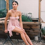 Vestido de Festa Curto de Chiffon Drapeado Tomara que Caia com Detalhe de Estrela de Cristal – Céleste VIEUX OFICIAL