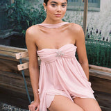 Vestido de Festa Curto de Chiffon Drapeado Tomara que Caia com Detalhe de Estrela de Cristal – Céleste VIEUX OFICIAL